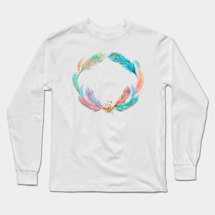 Image: Watercolor, Feather wreath Long Sleeve T-Shirt